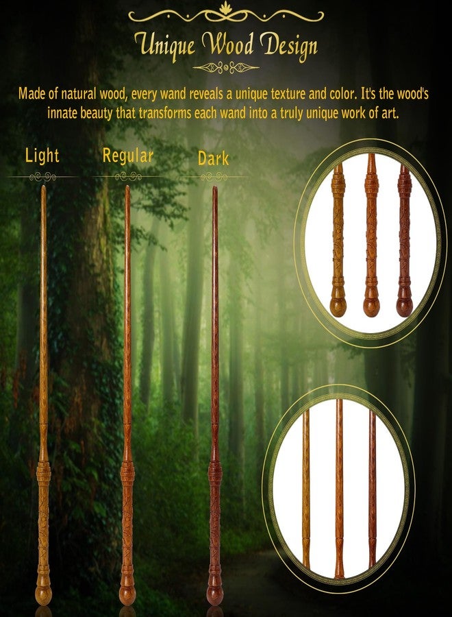 ChampWe Wooden Magic Wand Wizard Witch Wood Wands Hand Carved for Collection Cosplay Christmas Party with Spellbook & Gift Box (Foliage) - Image 2